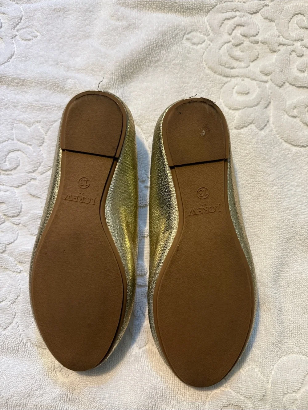 J. Crew Gold Metallic Ballet Flats with Bow Trim